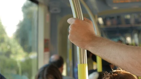 Hand Of Young Man On The Handrail In The Train Stock Footage 94020349