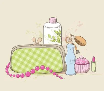 Handbag and cosmetics Stock Illustration