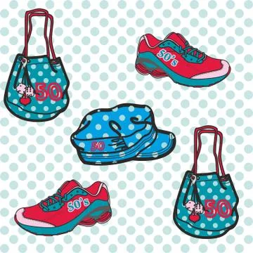 Handbag and sneaker pattern, accessories seamless background. Stock Illustration