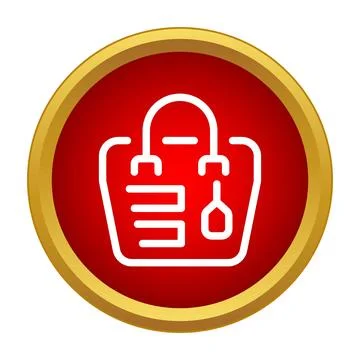 Handbag icon on a red circular button with gold frame Illustrazione stock
