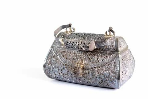 Handbag made of silverware on white background Stock Photos