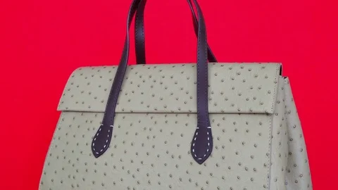 Handbag on red background. Concept for website ladies' accessories - no logo, no Video stock 72547913