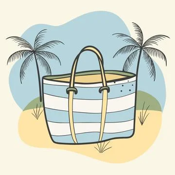 Handbag with a spotted pattern and a handle, sitting on a sandy beach Stock Illustration