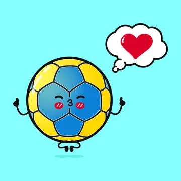 Handball doing yoga with speech bubble. Vector hand drawn cartoon kawaii ch.. Stock Illustration