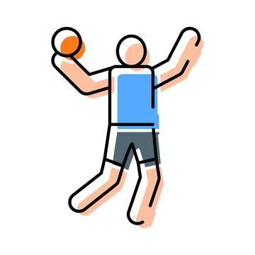 Handball player jumping throwing ball during game Stock Illustration