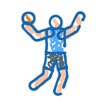 Handball player throwing ball doodle illustration Stock Illustration