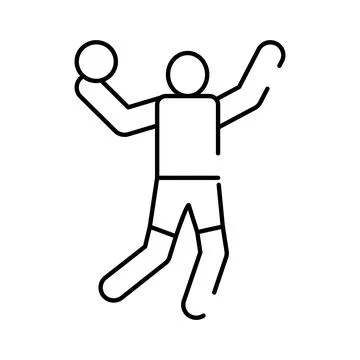 Handball player throwing ball during competition line art Stock Illustration