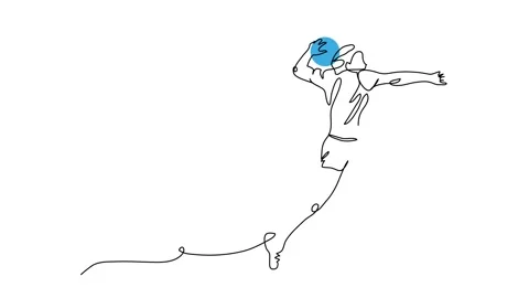 Handball player throws the ball, animated illustration. One continuous self Stock Footage 300953334
