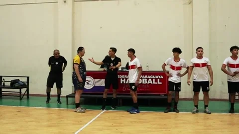 Handball Referees Conducting Pre Match Coin Toss in Asuncion Paraguay Video stock 336932011