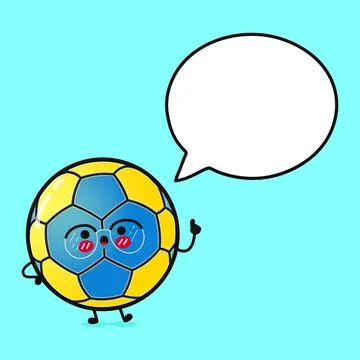 Handball with speech bubble. Vector hand drawn cartoon kawaii character ill.. Stock Illustration