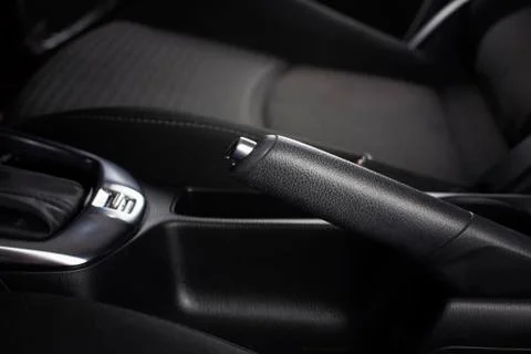 Handbrake levers for pull-up locking. 스톡 사진
