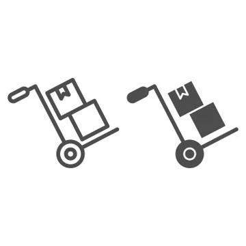 Handcart with boxes line and solid icon, delivery and logistics symbol, Cart for Stock Illustration