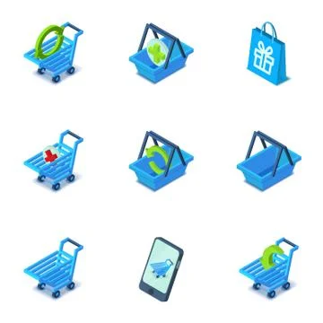 Handcart icons set, isometric style Stock Illustration