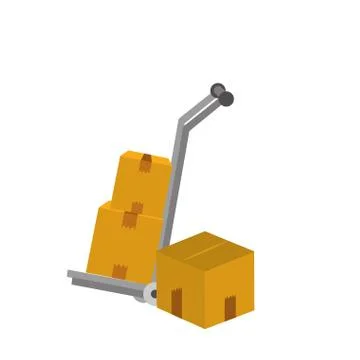 Handcart with stack of cardboard boxes delivery isolated icon Stock Illustration
