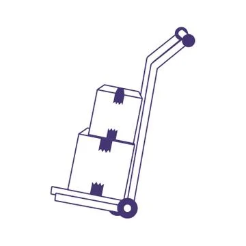 Handcart with stack of cardboard boxes delivery isolated icon line style Stock Illustration