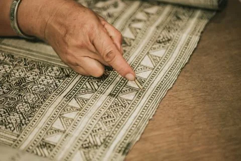 Handcraft work hand made pattern weave hill tribe clothe pattern textile trad Stock Photos