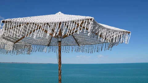 Handcrafted Boho-Style White Fringe Parasol 스톡 동영상 337964670