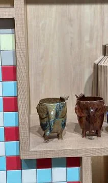 Handcrafted Ceramic Animal-Shaped Mugs Stock Photos