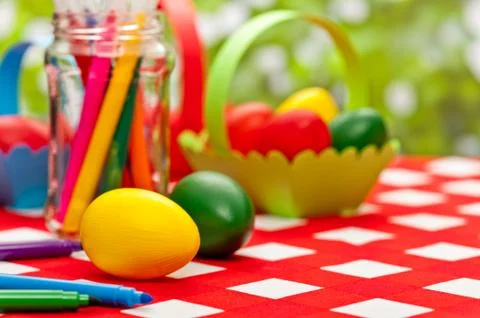 Handcrafted easter eggs Stock Photos