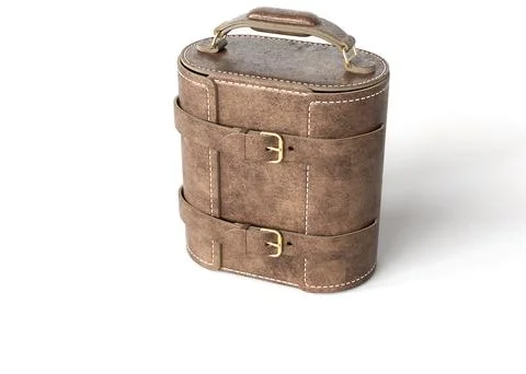 Handcrafted Leather Whiskey Carrier Set Stock Illustration