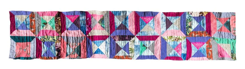 Handcrafted long patchwork scarf from silk fabrics Stock Photos