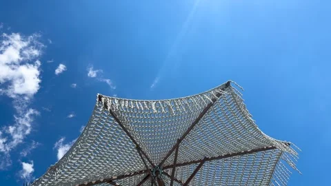 Handcrafted Macrame Beach Parasol with Fringes Stock Footage 340654578
