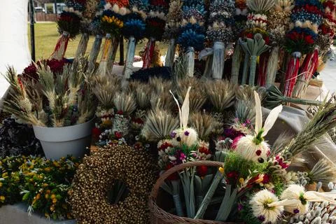 Handcrafted Natural Easter Decorations Including Seed Wreaths Dried Flower .. Stock Photos