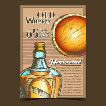 Handcrafted Old Whiskey Advertising Banner Vector Stock Illustration