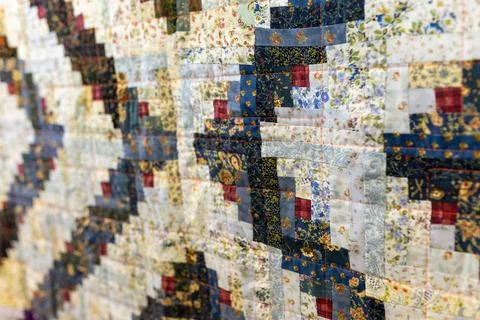 Handcrafted quilt with block pattern 库存照片