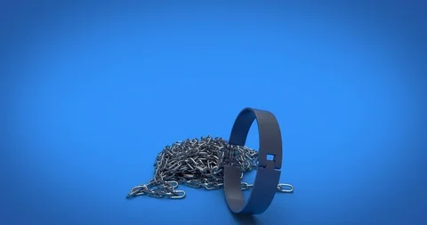 Handcuff falling down with long chaines, alpha channel Stock Footage 87566453