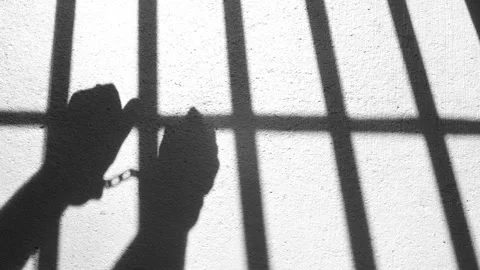 Handcuffed Hands and Cell Door in Prison Stock-Footage 235487505