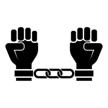 Handcuffed hands Chained human arms Prisoner concept Manacles on man Detentio Stock Illustration