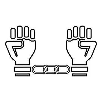 Handcuffed hands Chained human arms Prisoner concept Manacles on man Detentio Stock Illustration