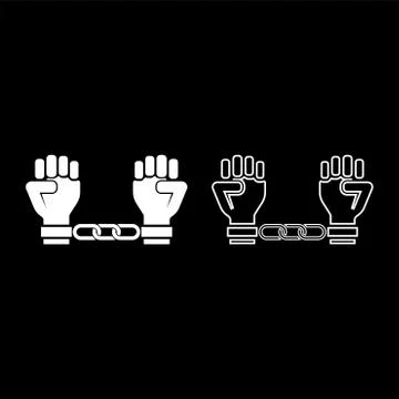 Handcuffed hands Chained human arms Prisoner concept Manacles on man Detentio Stock Illustration