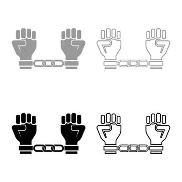 Handcuffed hands Chained human arms Prisoner concept Manacles on man Detentio Stock Illustration