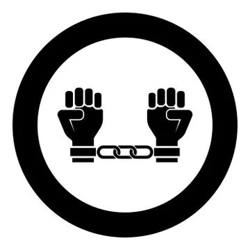 Handcuffed hands Chained human arms Prisoner concept Manacles on man Detentio Stock Illustration