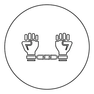 Handcuffed hands Chained human arms Prisoner concept Manacles on man Detentio Stock Illustration
