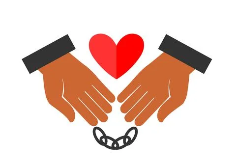 Handcuffed hands with a heart. Prisoners of Conscience. Handcuffed hands hold Illustrazione stock