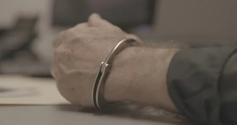 Handcuffed Hands on Table Side On 4K Stock Footage 146421386