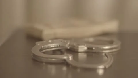 HANDCUFFS AND BADGE Stock Footage 159573597