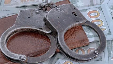 Handcuffs and a dollar. Stock Photos