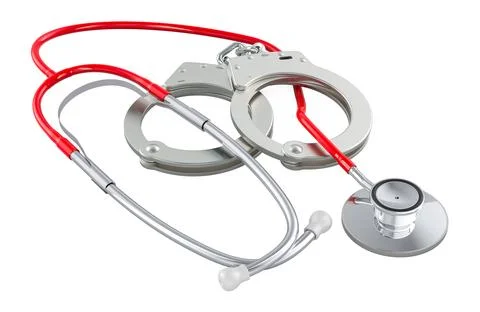 Handcuffs and stethoscope, 3D rendering Stock Illustration