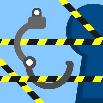 Handcuffs in caution line background. Key to access vector illustration Stockillustratie