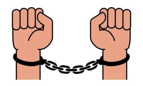 Handcuffs on the hands of the criminal Stock Illustration