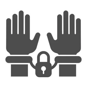Handcuffs on hands solid icon. Arrest vector illustration isolated on white Stockillustratie