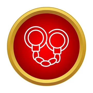Handcuffs icon on a red button with a golden border Illustrazione stock