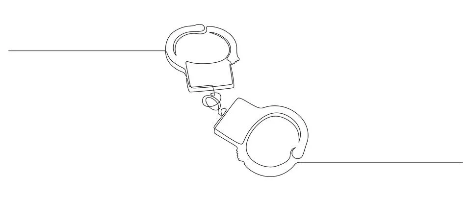 Handcuffs in one continuous line drawing. Symbol of police justice and jail Stock Illustration