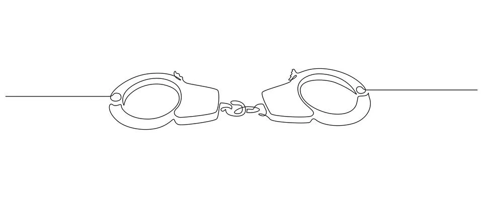 Handcuffs in one continuous line drawing. Symbol of police justice and jail Stock Illustration
