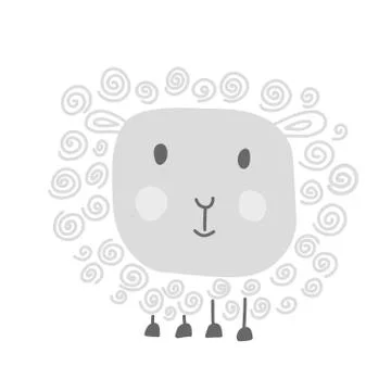 Handdraw Funny vector doodle white sheep, sketch for your design. Isolated on Stock-Illustration