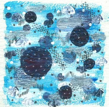 Handdrawn abstract paint background, blue, dark, white, metallic and silver Stock Illustration